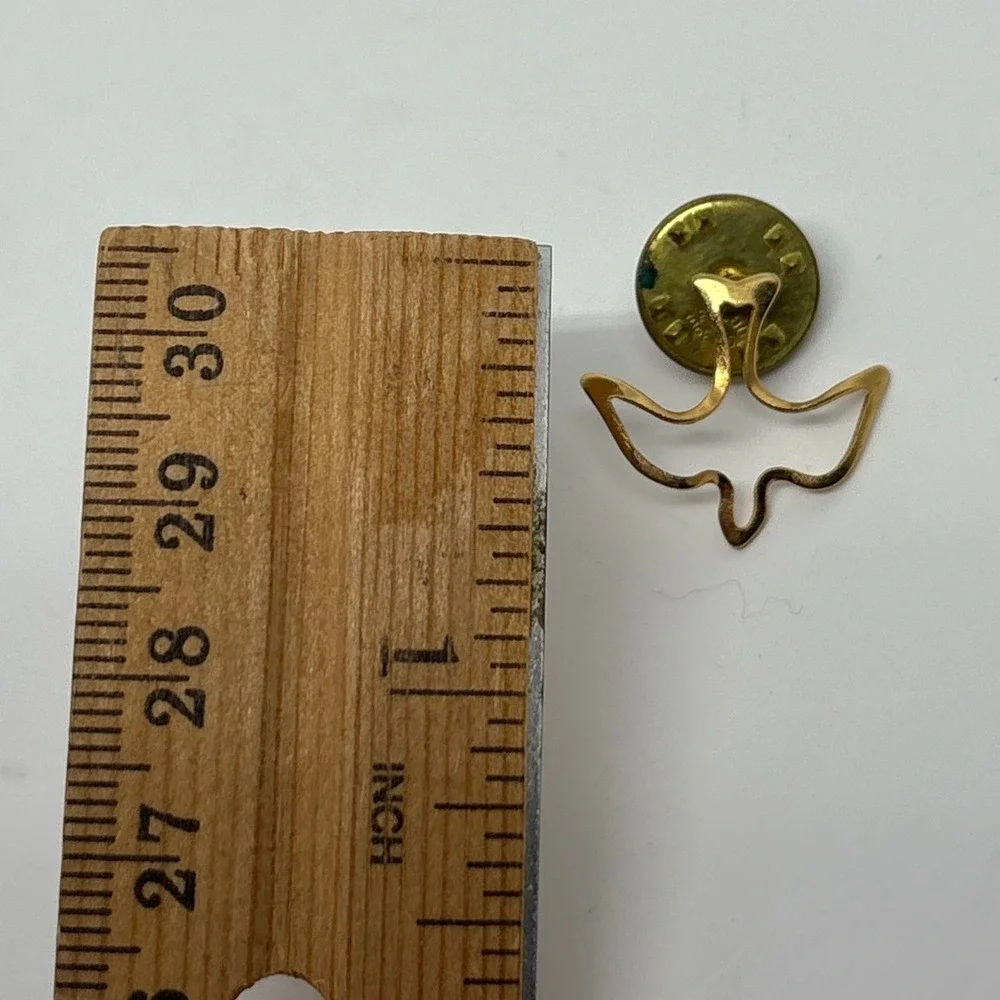 1980s Gold Tone Dove Peace Religious Lapel Pin Tie Tack Holy Spirit Confirmation